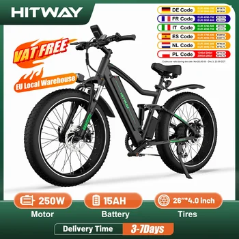Hitway 26 "4,0 Fett reifen Elektro fahrrad, Elektro fahrrad mit 250Watt Motor 48V 15ah Lithium batterie, 7-Gang-Getriebe und Mountainbike 1