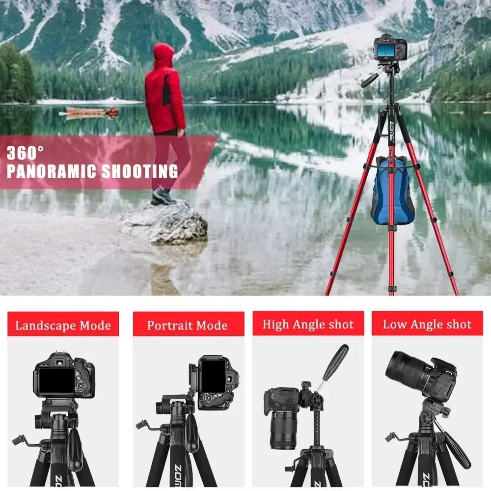 Q188 73.64 inch/187cm Camera Tripod Lightweight Adjust-height Travel Tripod 360&deg; Pan Head Quick Release Plate camera tripod