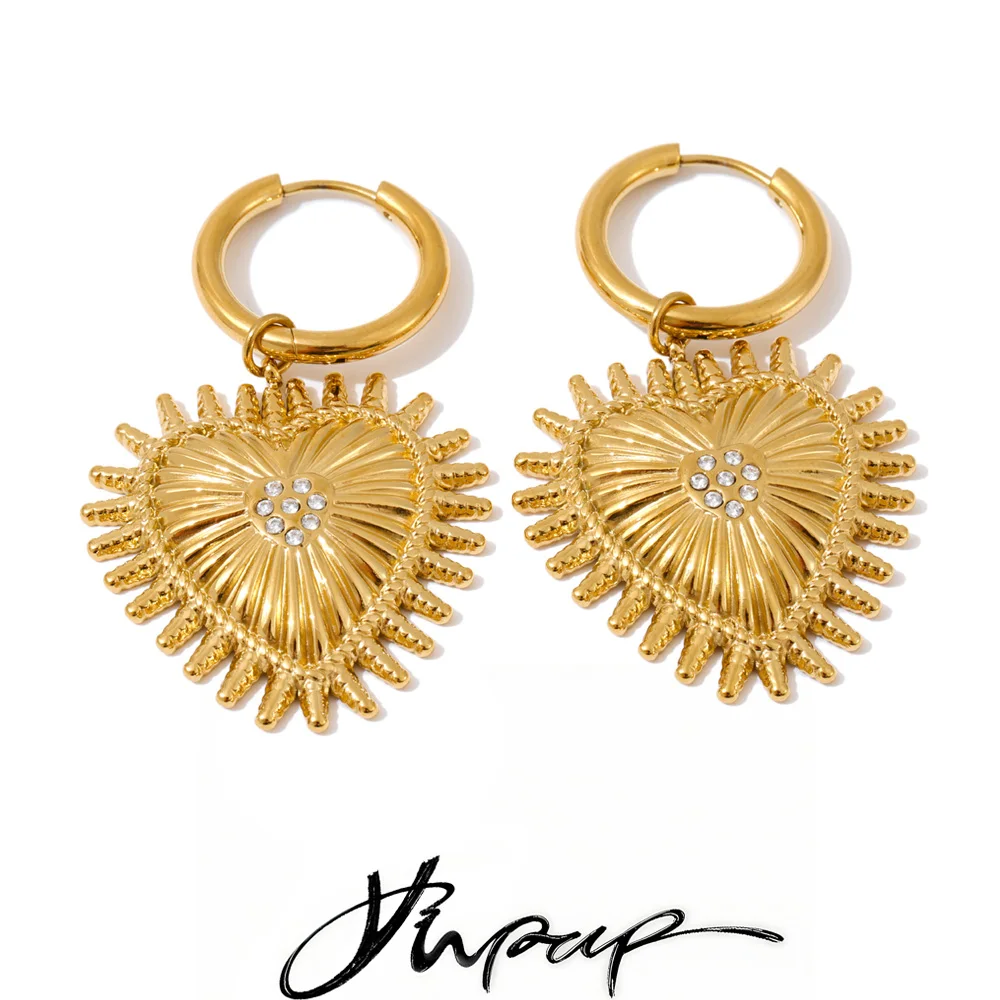 Yhpup Stainless Steel Zirconia Heart Drop Dangle Hoop Earrings