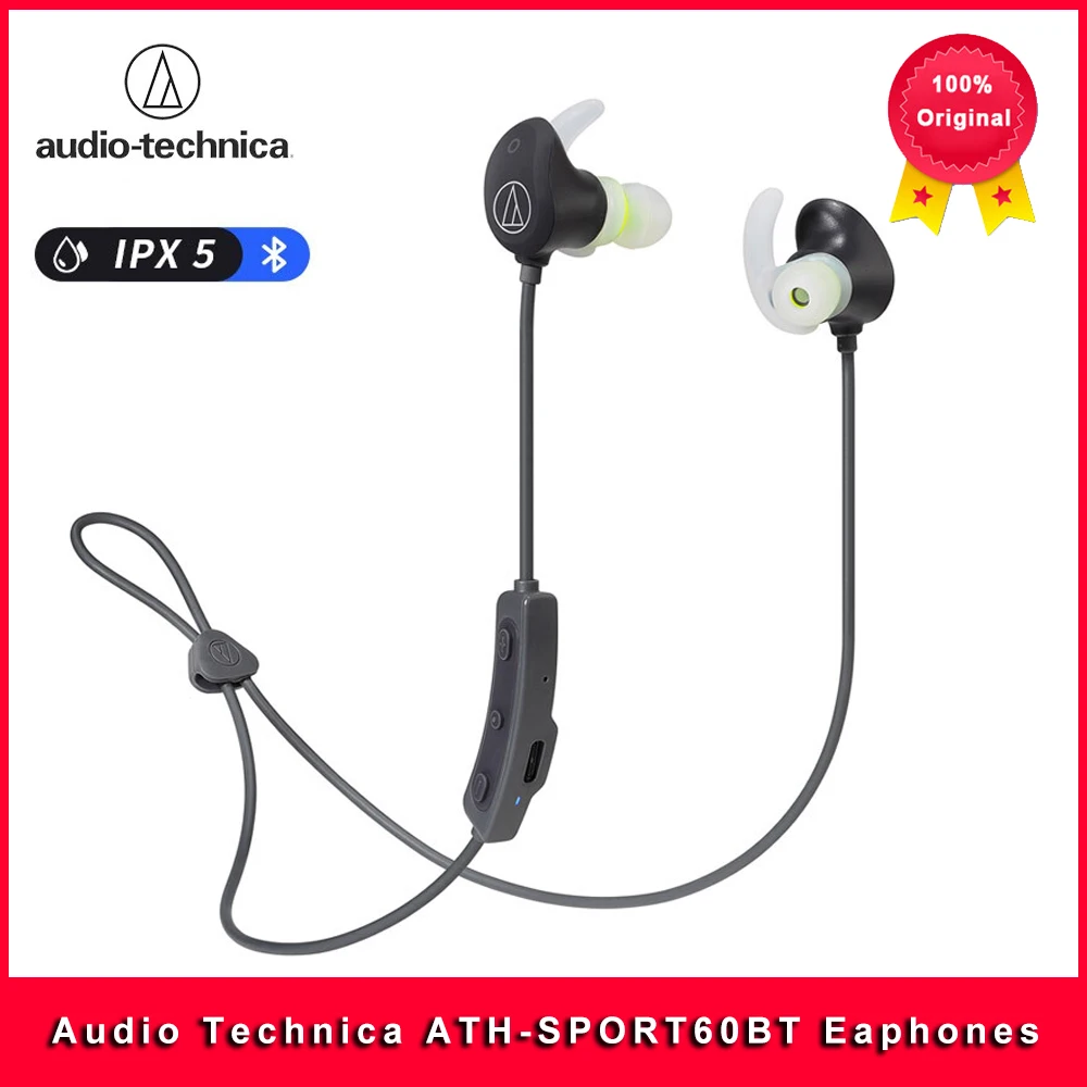 100% Original Audio Technica ATH-SPORT60BT Wireless Bluetooth 5.0 Sport In-ear Eaphones IPX5 Waterproof With Remote Control 1