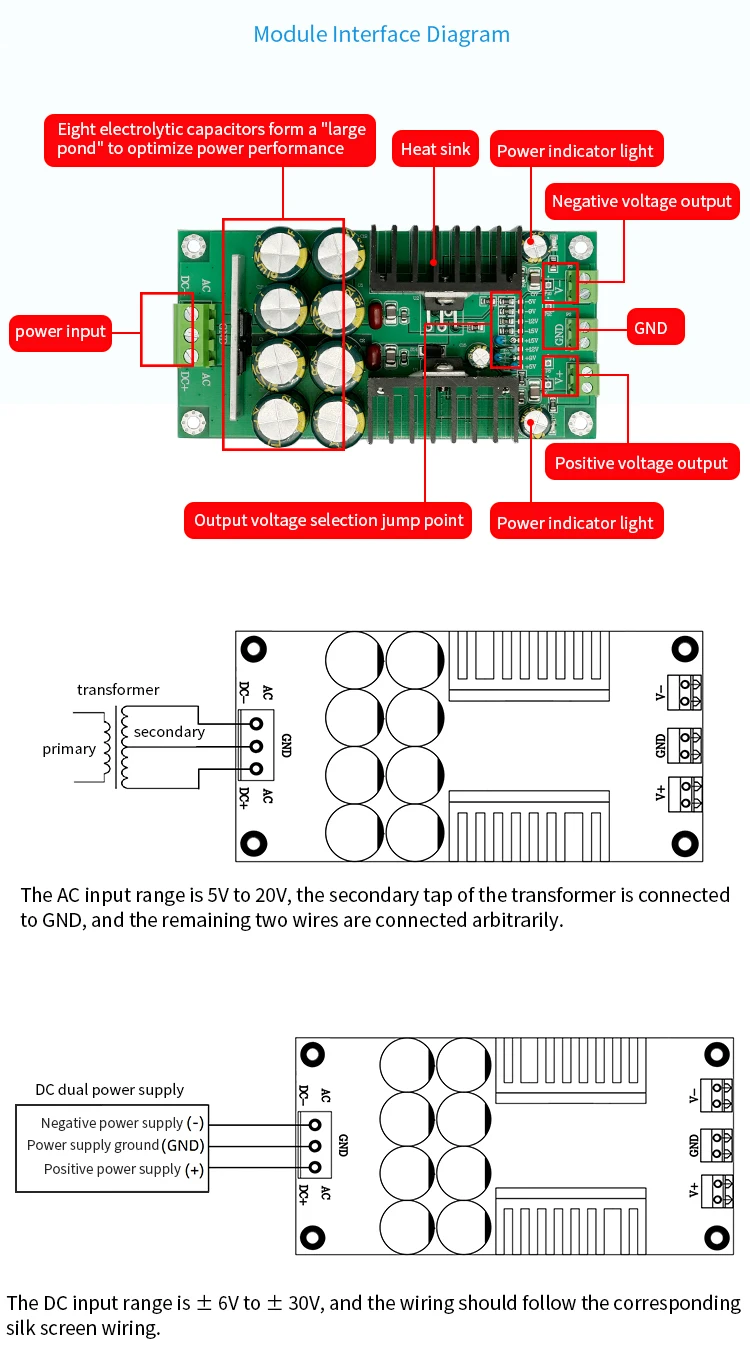 High power linear power supply ± 3A, high current 1mV, ultra-low ripple positive