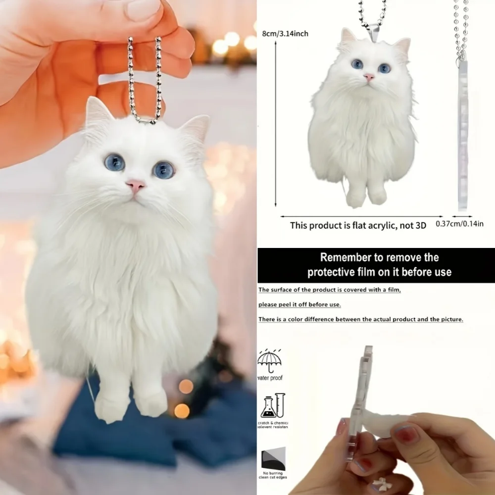 ペルシャ猫アクリルペンダント、ノベルティ子猫キーホルダー、車