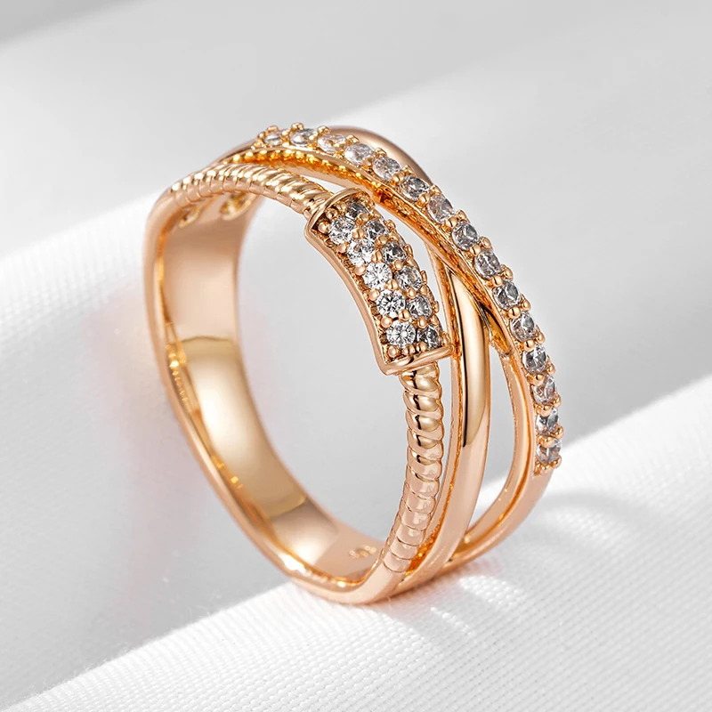 WbmqdaUniqueGeometricLineZirconRingForWomen585RoseGoldColorModernCreativeDesign