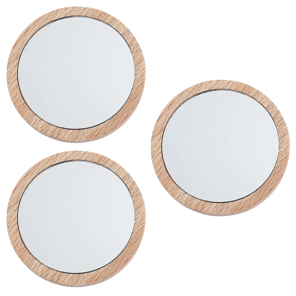 

3 Pcs Travel Vanity Mirror Makeup Handheld Pocket Size Hair Wooden Portable Man