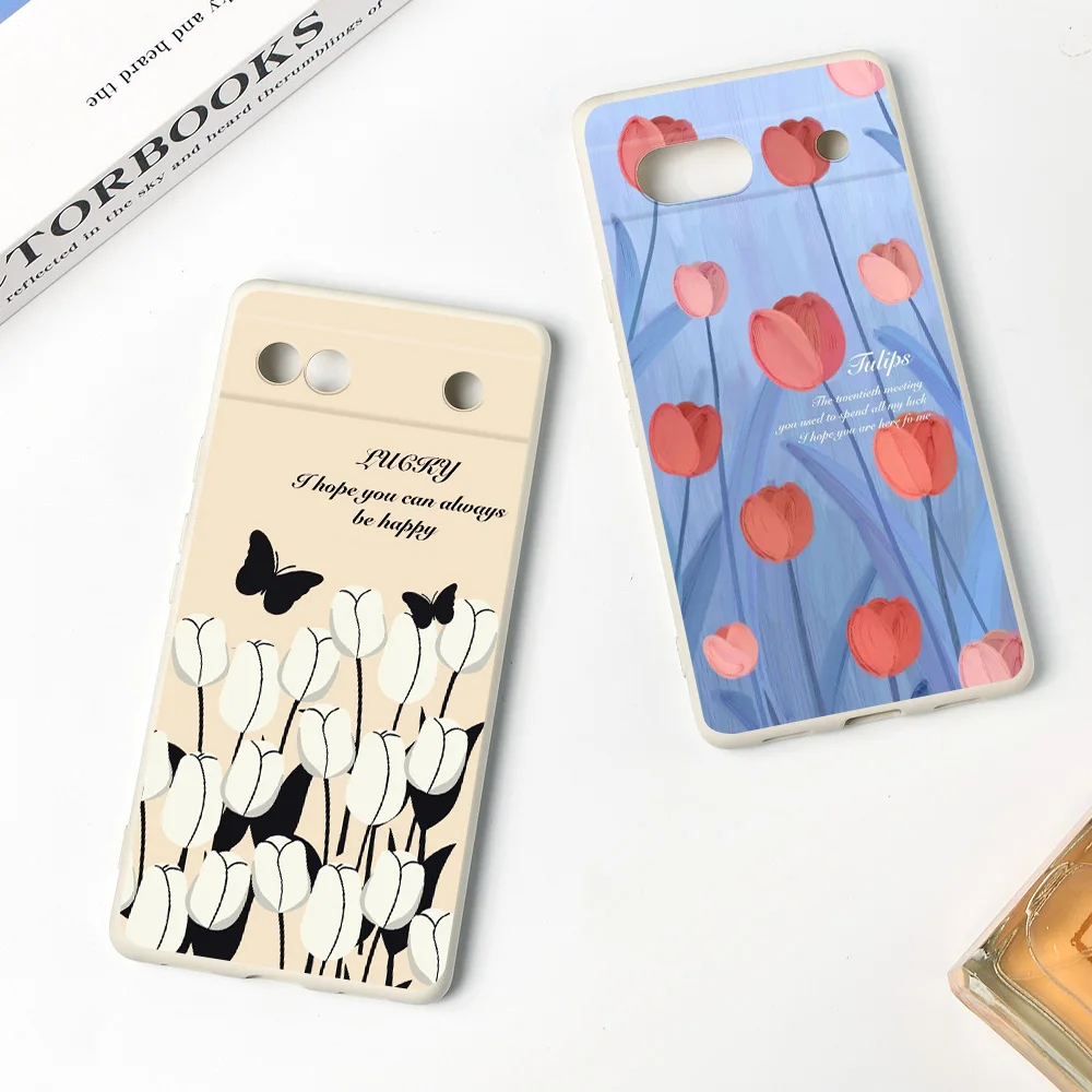 

Luxury Soft Liquid Silicone Phone Case for Google Pixel 7a 7Pro 7 Cover for Pixel 6a 6 6Pro Butterfly Tulip Protection Shell