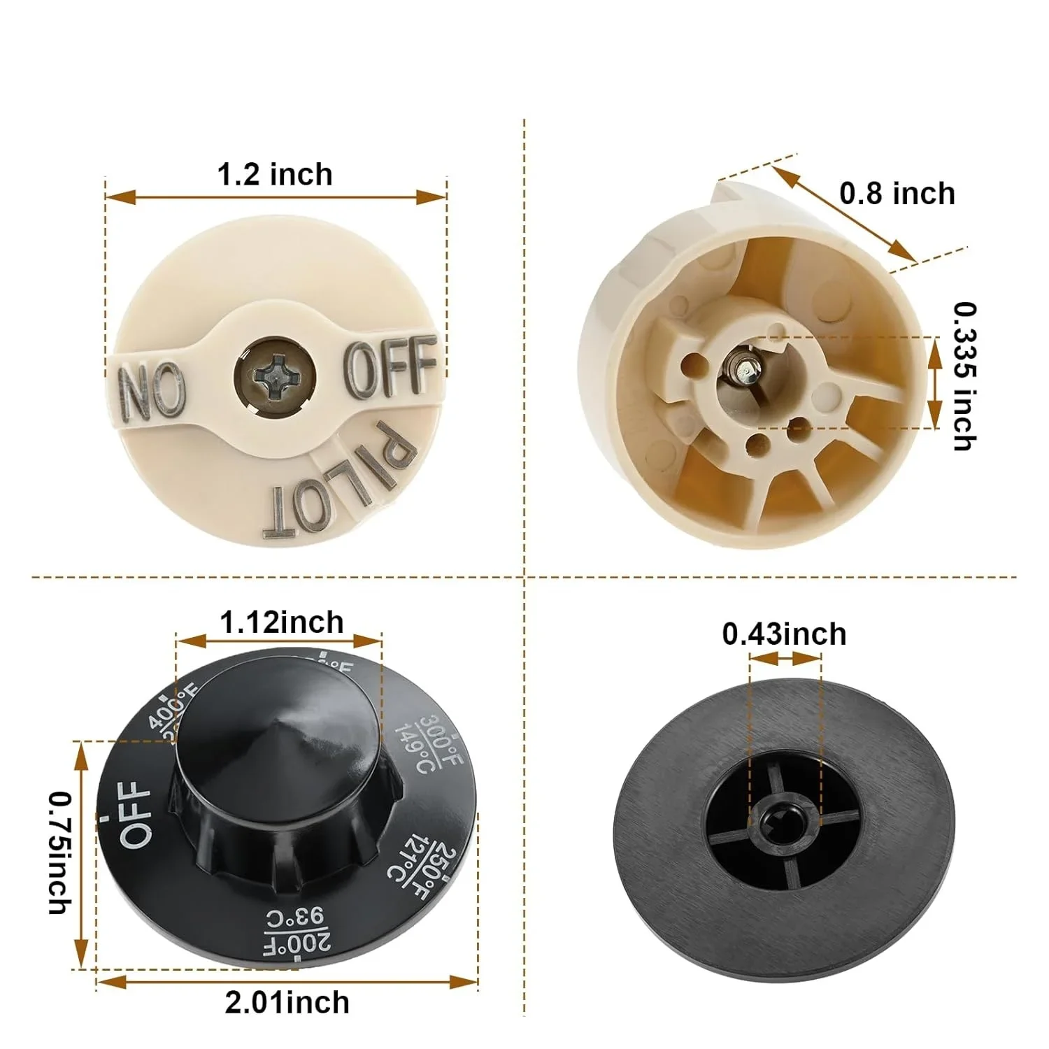 Beige Pilot Dial Knob 200-400&deg;F Thermostat Control Valve w/screw P6071267 1751-012 for Fryers Range Braising Pan Replace 4PCS