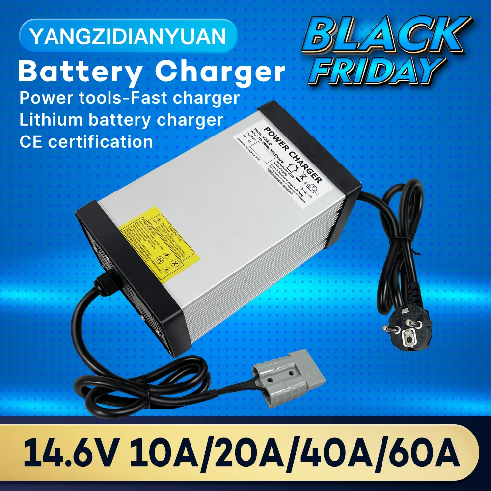 14.6V 4S 10A 20A 40A 60A Lithium Iron Battery Charger For 12V Lifepo4 Battery Pack Power Tools Universal Power Adapter