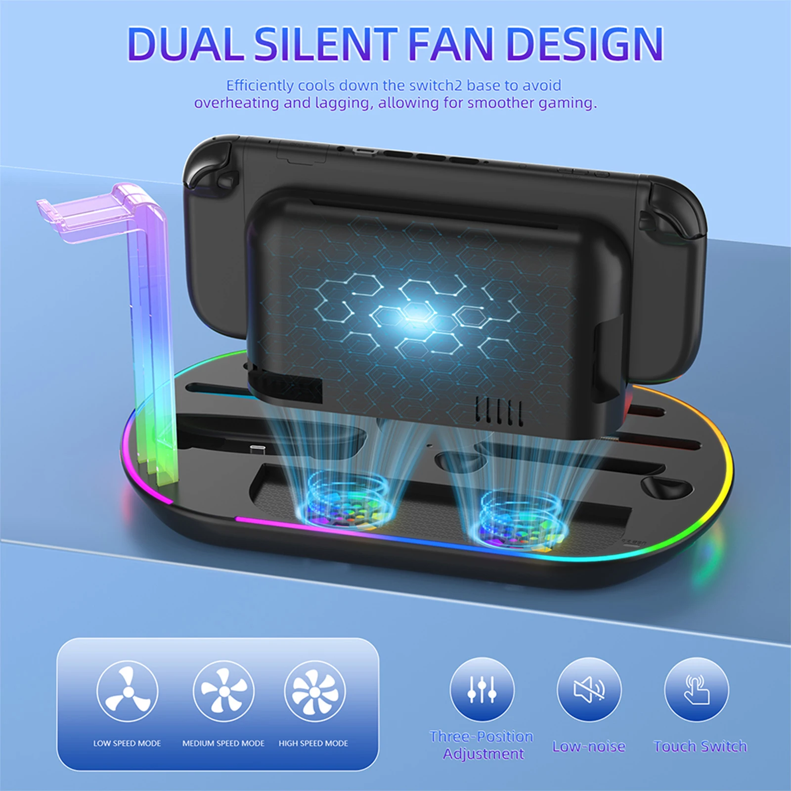 Charging Dock for Nintendo Switch 2 joycons Dock Charger Stand Station Built-in 2 Cooling Fans RGB Docking Station for Switch 2