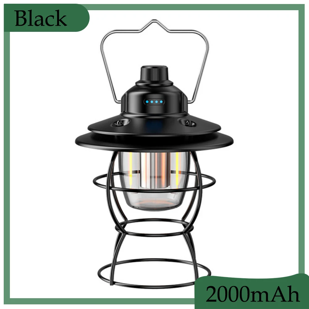 2022 Portable Retro Camping Lantern Rechargeable Metal Handle Flashlight  Vintage Warm White Light Outdoor Hanging Tent Light