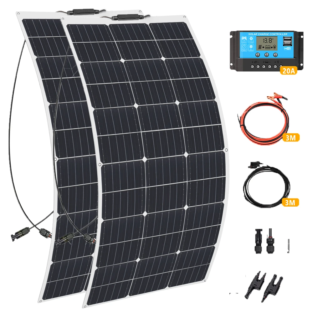 12V Solar Panel complete Kit 100W 200W 24V Flexible Photovoltaic Panel Solar 100W Controller Power CELL for battery Boat Rv Home