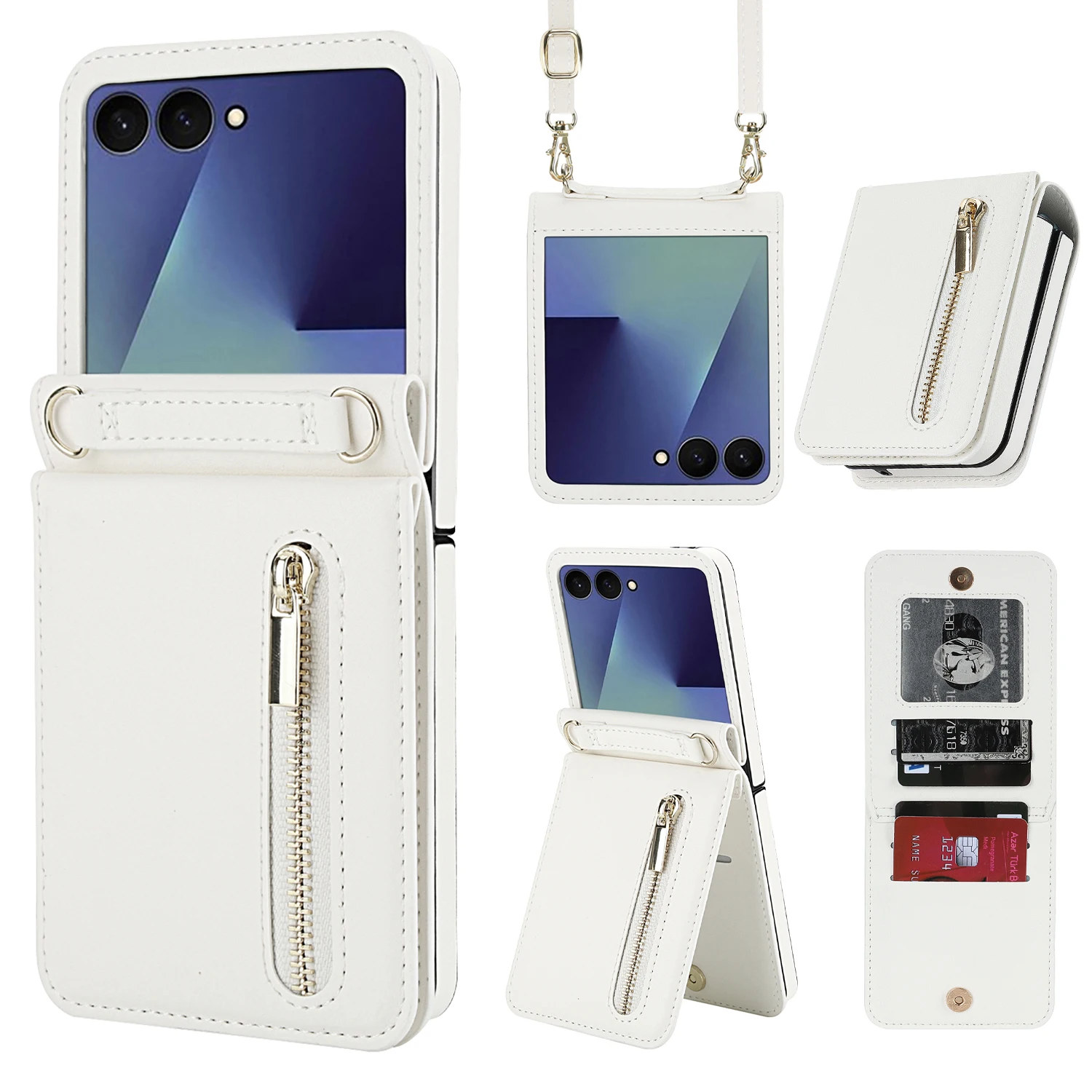 Leather Wallet Phone Case with Zipper Pocket, Kickstand, and Crossbody Strap - Shockproof and Protective