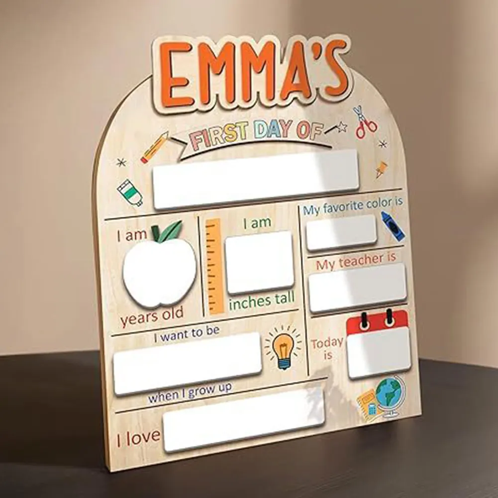 Personalized First Day and Last Day of School Sign Reusable Message Board Wooden DIY Chalkboard Plaque for Kids Back To School