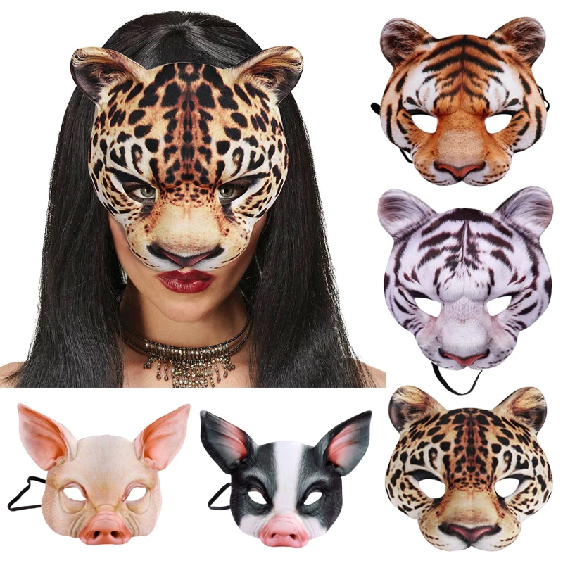 3D Animal Mask Tiger Pig Rabbit Half Face Eye Mask Halloween Masquerade Ball Masks Cosplay Party Puntelli Accessori Per Costumi