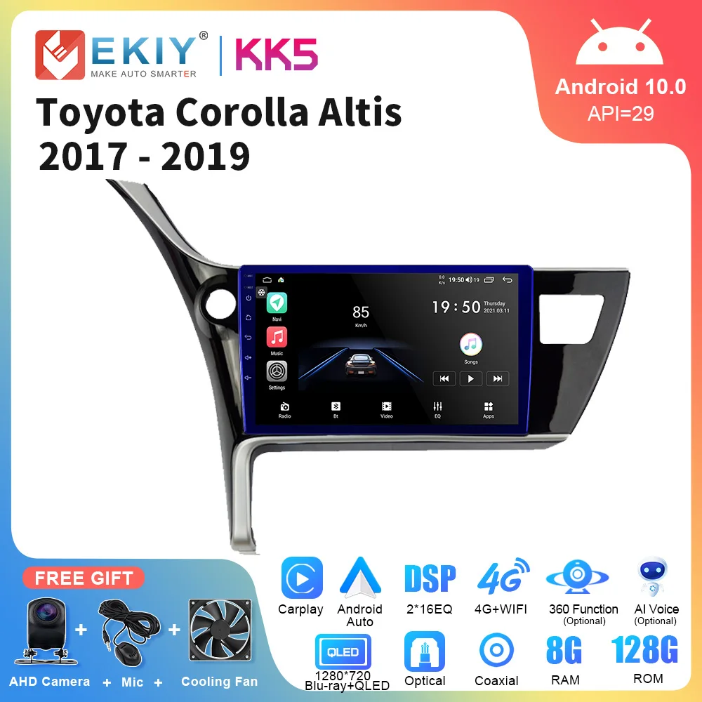 

EKIY KK5 Android 10 For Toyota Corolla 11 Auris E180 2017 2018 2019 Car Radio Multimedia GPS Navi Stereo BT Auto Carplay 2din HU