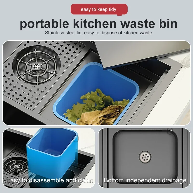 Hidden Cup Washer Sink With Cover Kitchen Sink Stainless Steel Washbasin Multifunctional Large Single Slot For Kitchen