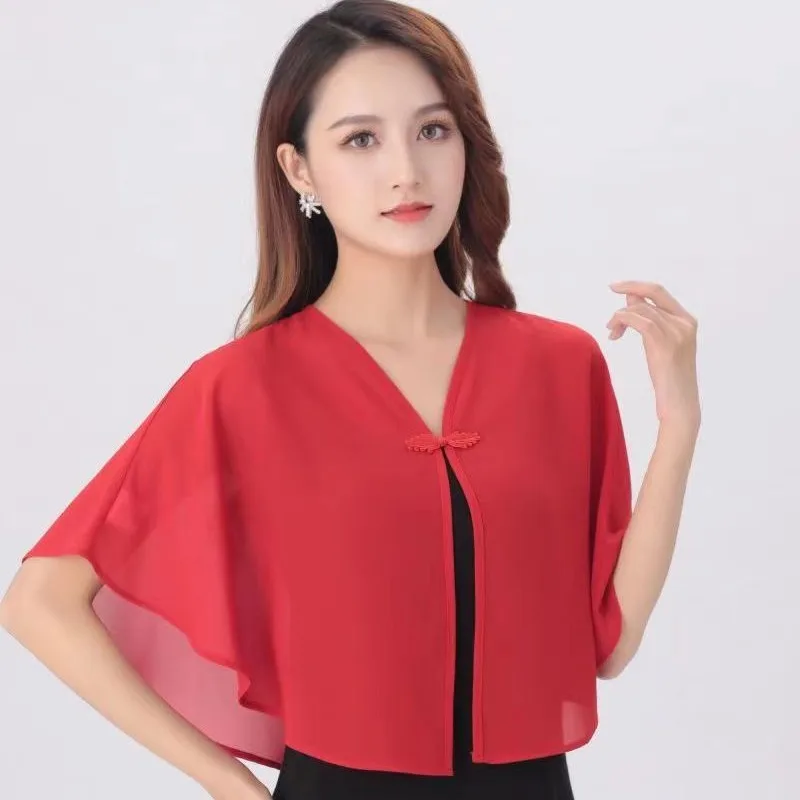 Spring Chiffon Short Outer Wear Sunscreen Shawl Women Sun Clothing Summer Sun Protection Air-Conditioning Cloak Lace Thin Scarf