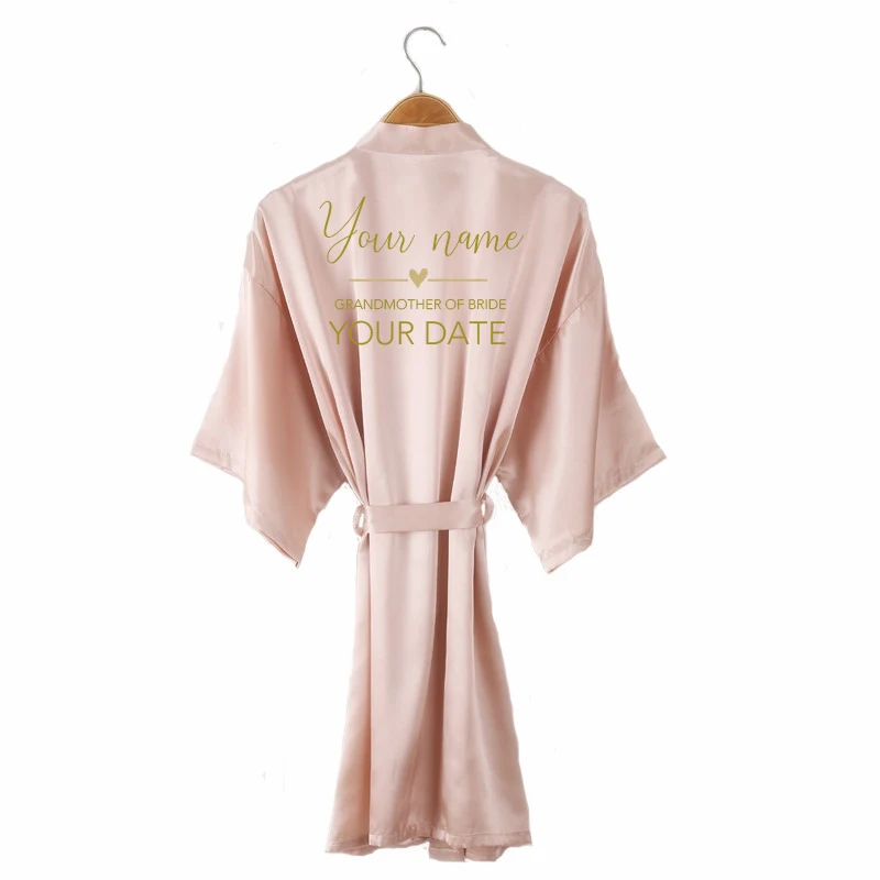 quick name date bridal party robe satin women party gift DIY luxury gold foil writing kimono short team bridesmaid Robe