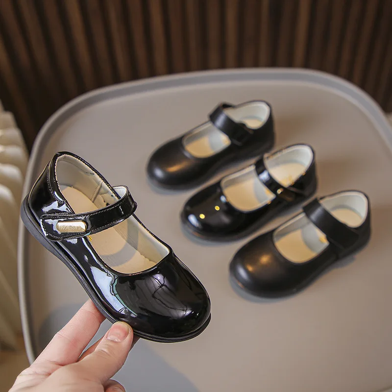 

Girls' leather shoes Black show soft soled shoes for girl