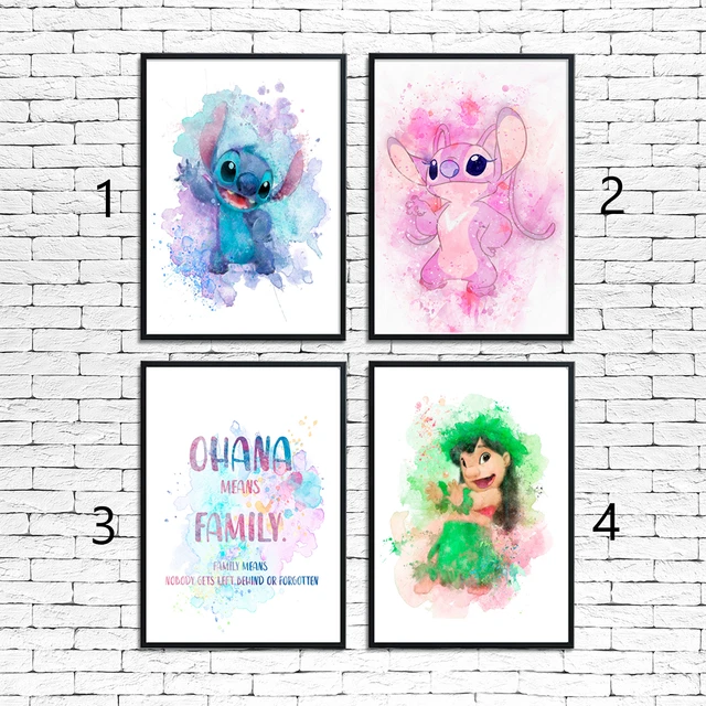 Stitch, Watercolor, Poster, Ohana Means Family, Disney's Lilo and Stitch,  Home Decor, Wall Decor, Perfect Unique Gift for Kids 