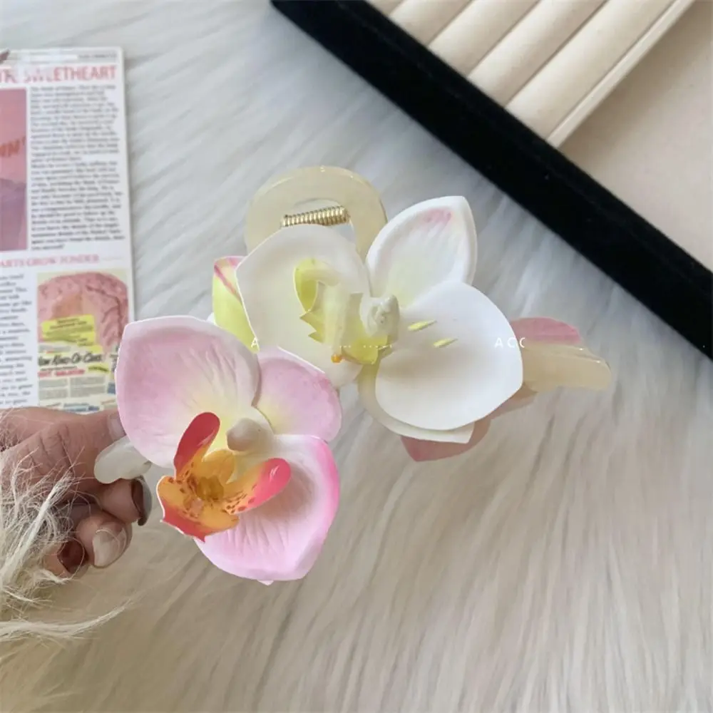Butterfly Orchid Flower Hair Claw Bohemia Barrettes Ponytail Clip Orchid Hair Clip Shark Clip Cloth Large Shark Clip Female