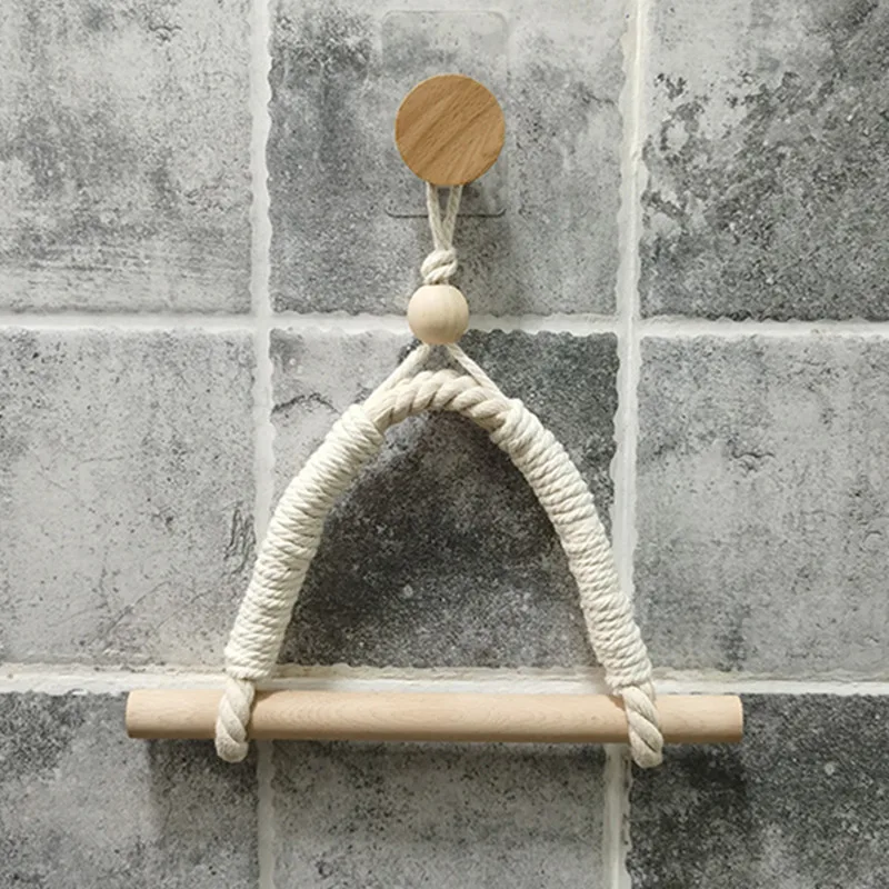 Wall hangs Wooden Paper Towel Holder Bedroom Triangle Paper Rack Bathroom Wall Towel Decir Hemp Toilet Towels