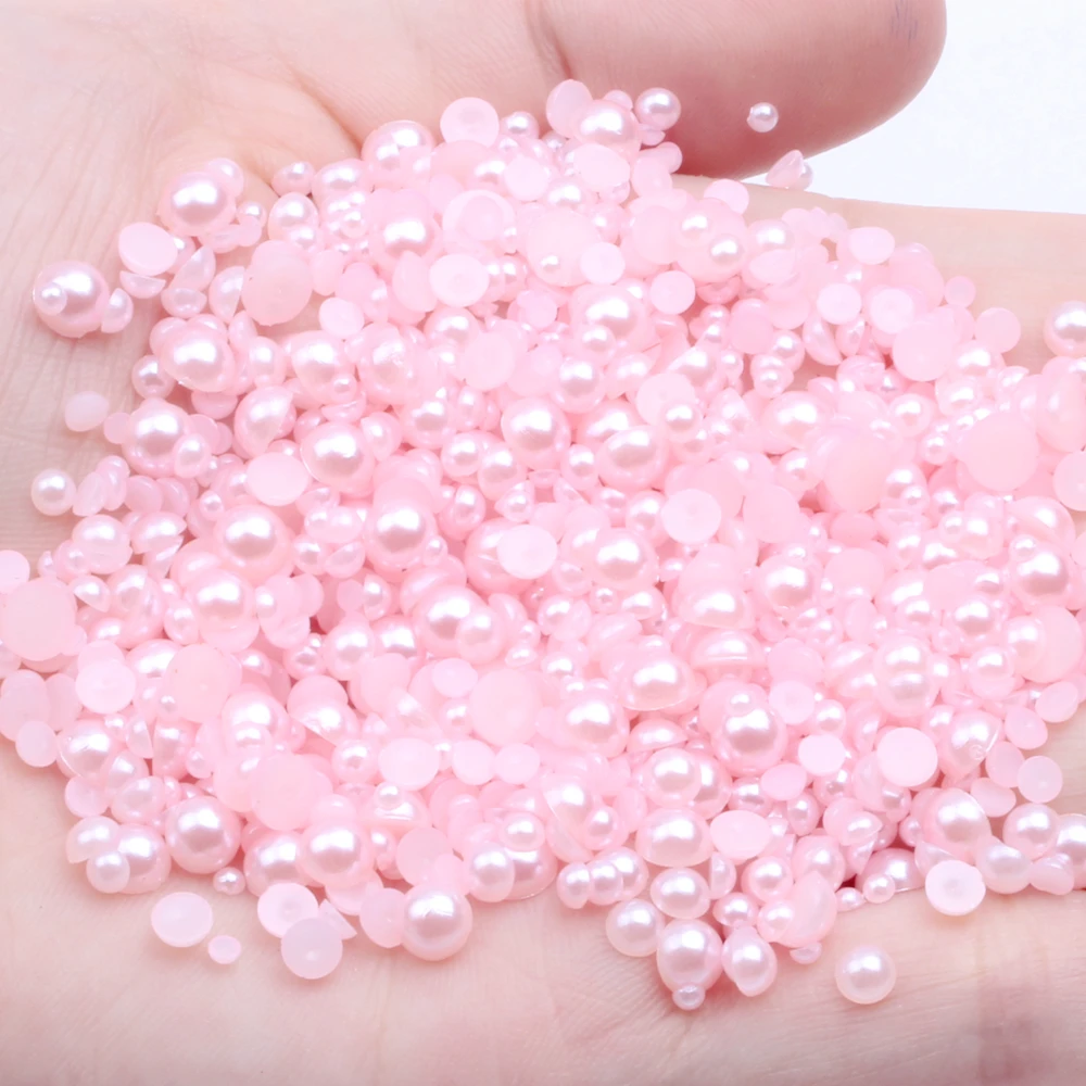 

Beauty Baby Pink Half Round Resin Beads 2mm-12mm And Mixed Sizes 50-1000pcs Glue On Imitation Pearls DIY Jewerly Nails Art