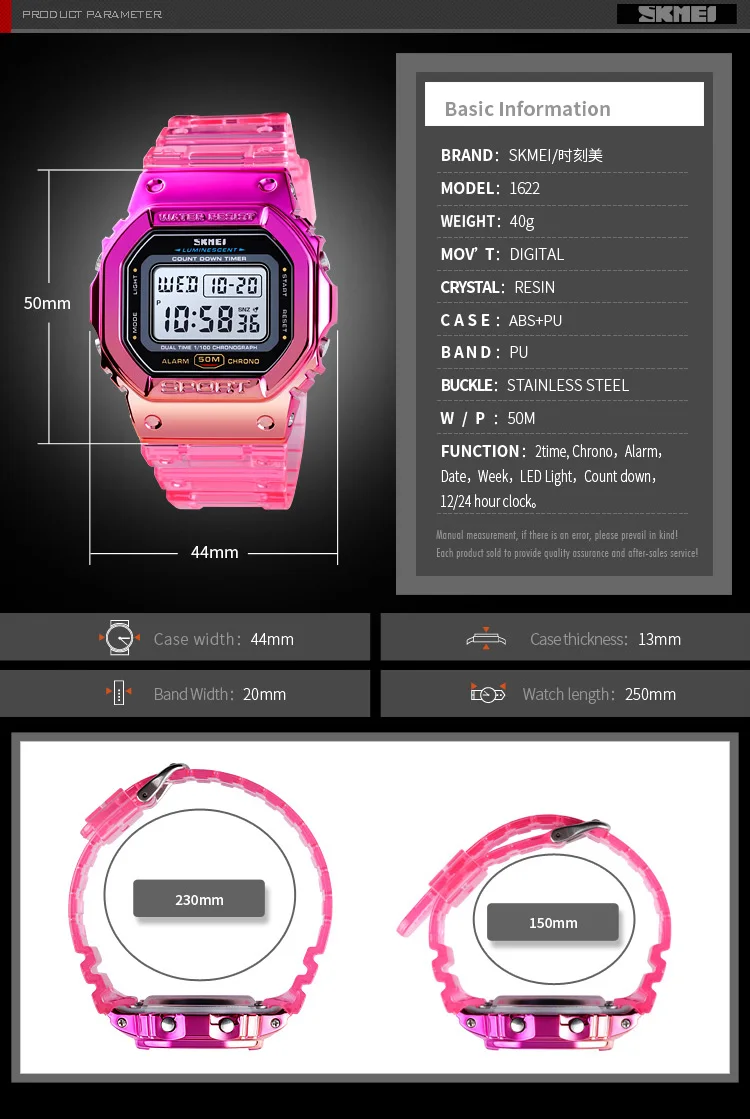 SKMEI 1622 Damen-Digitalarmbanduhr, galvanisiertes Gehäuse, stoßfest, Reloj Mujer, transparentes Armband, coole Damenuhren für Mädchen, 1999_voghion.com