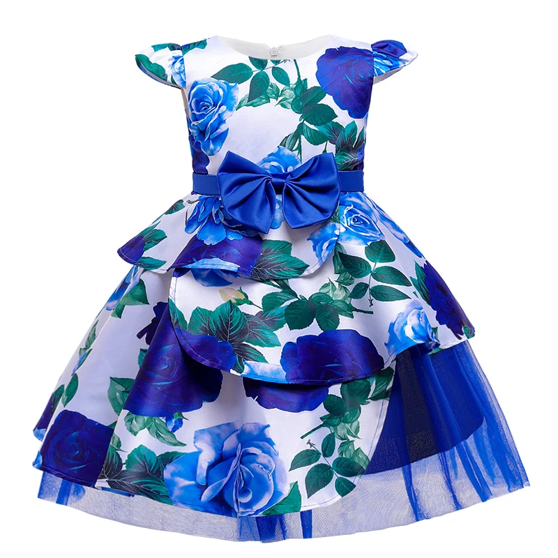 

New Year Dress For Girls Birthday Party Prom Gown Kids Princess Printed Flower Girl Dress Tulle Children Christmas Clothing
