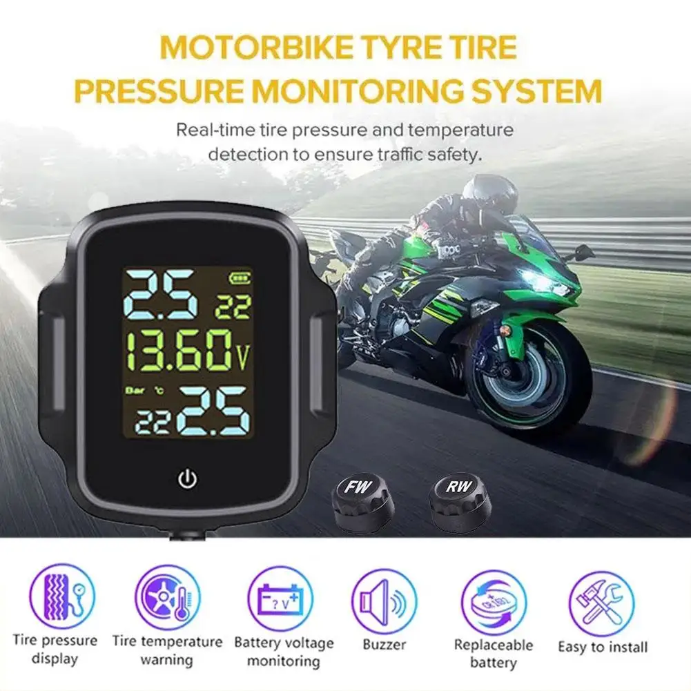 

Motorcycle Tpms With 3.0 Fast Charging Usb Output System System Monitoring Temperature Alarm Motorbike Tyre Tire Pressur D2l3
