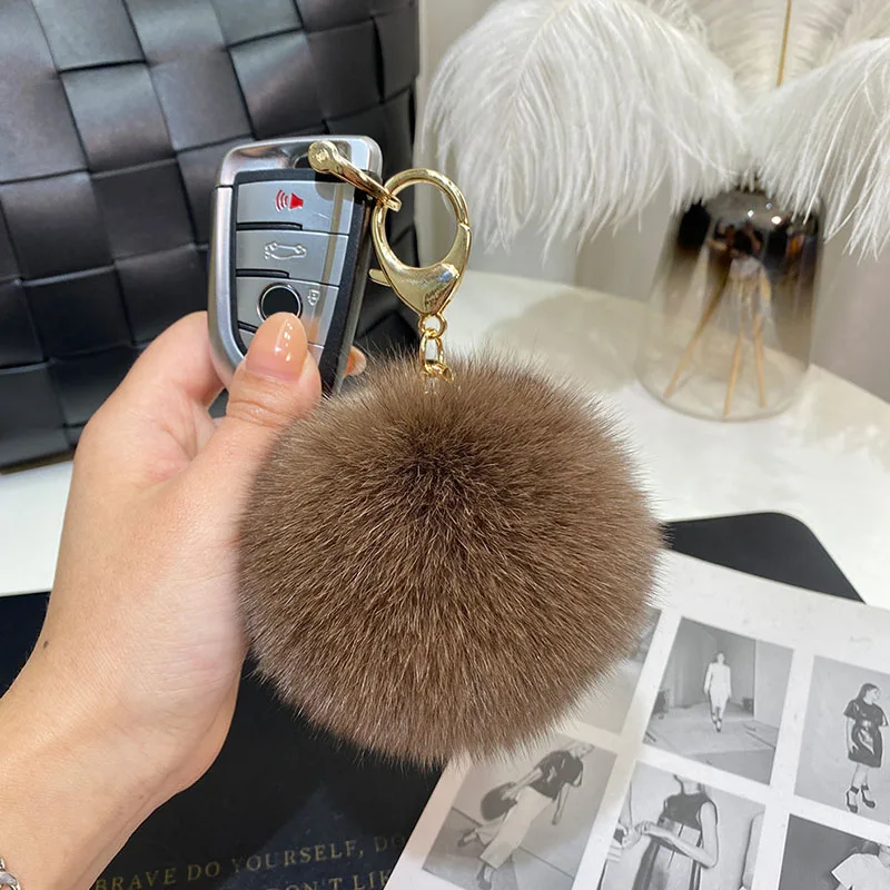 9Cm Big Size Fluffy Real Fox Fur Ball Keychain For Women Luxury Pompom Keyring Accessories Bag Decoration Trinket Jewelry Gifts