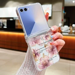 Pink Flower Printed Clear Hard PC Folding Phone Case - Elegant Floral Design - Galaxy Z Flip5 (B423 Transparent)