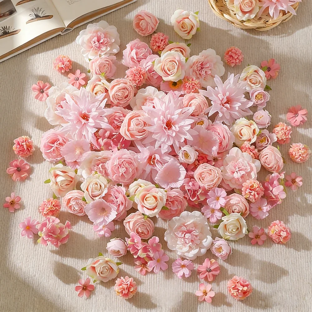 15/50 Stück Gemischte Künstliche Blumenköpfe Rosen Kunstblumen für Heim-Dekoration Hochzeit Braut Handwerk Geschenk Zubehör