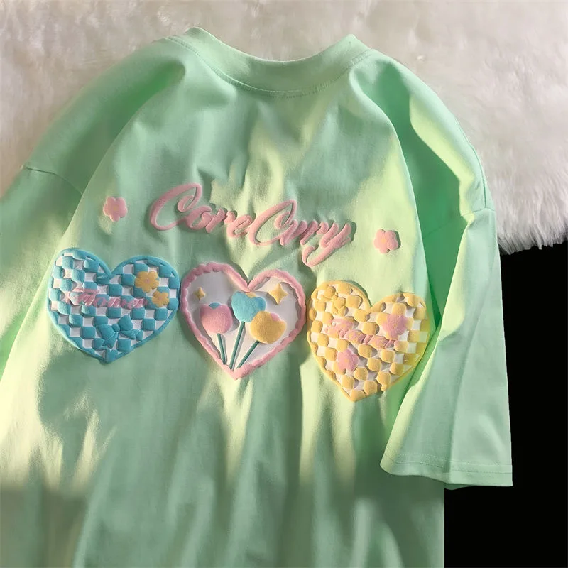 estética 3d coração impresso mulher tshirt doce