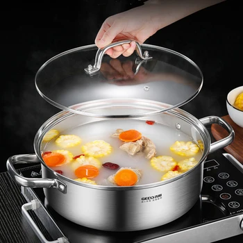 Spezzatino da cucina in puro acciaio inossidabile 304 certificato LFGB con manico di fissaggio per rivetti con copertura in vetro temperato per la famiglia 1