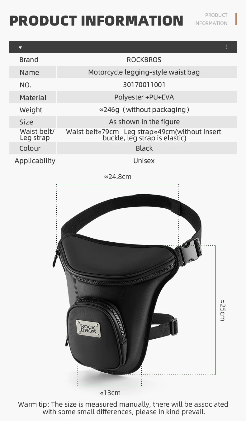ROCKBROS Motorrad-Beintasche, Hüfttasche, Motorrad-Umhängetasche, Brusttasche für Männer und Frauen, Motorrad-Fahrausrüstung – Detail 2
