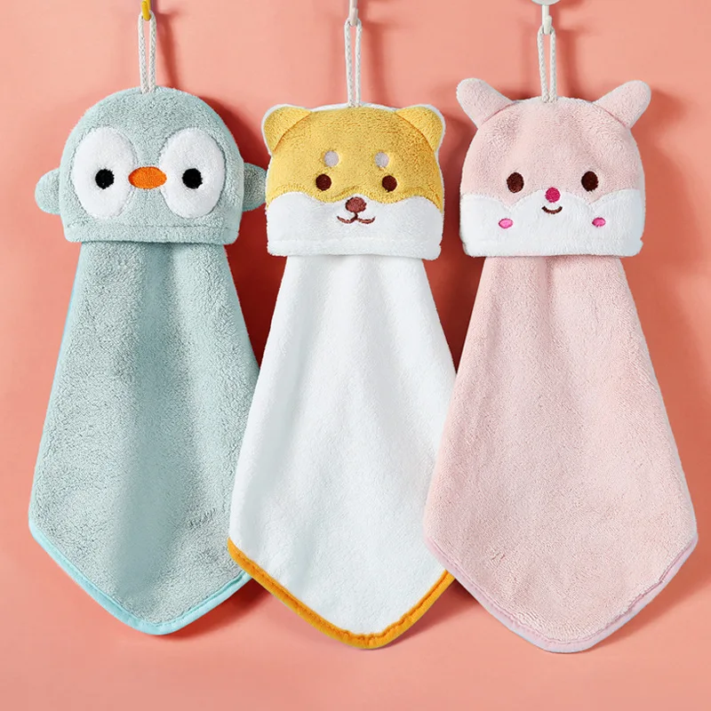 

Hand Towels Coral Fleece Anime Hanging Towel Absorbent Towels Children Hand Towels Cute Towels Cartoon Animal Towels