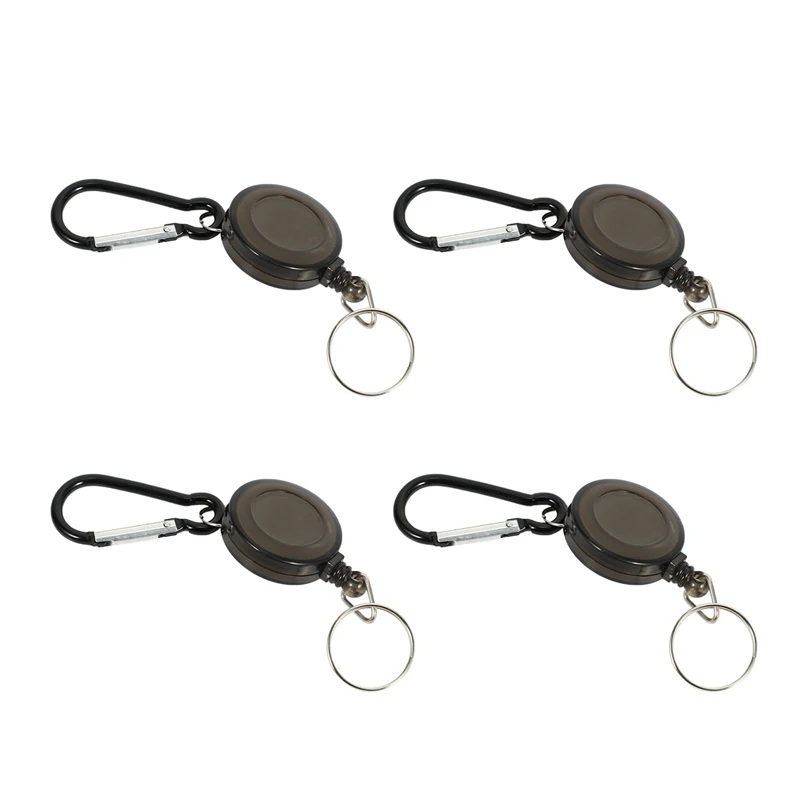 

Lot 4 Badge Holder Winder Holder Keychain Retractable Carabiner Belt Clip ID Card Card Holder-Black