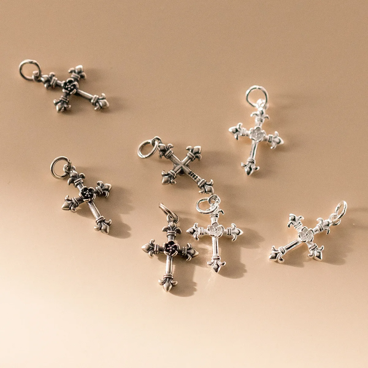 925 Silver Charms Cross Pendant DIY Pendant Necklace Accessories Flower Rose Cross