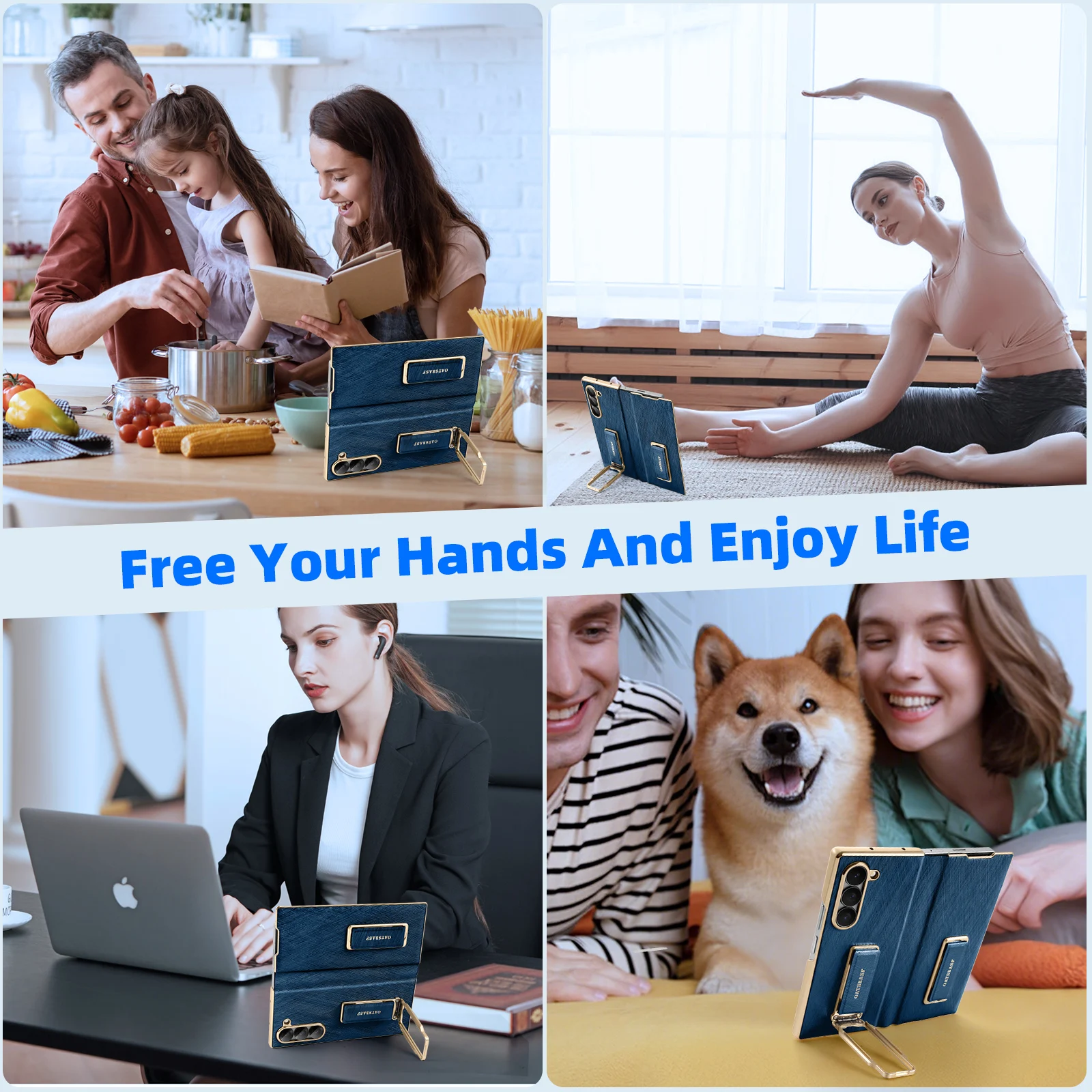 Eary for Samsung Galaxy Z Fold 7 Phone Case With 360°Rotation Stand Magnetic Dual Wristband Leather Full Cover Shockproof Shells