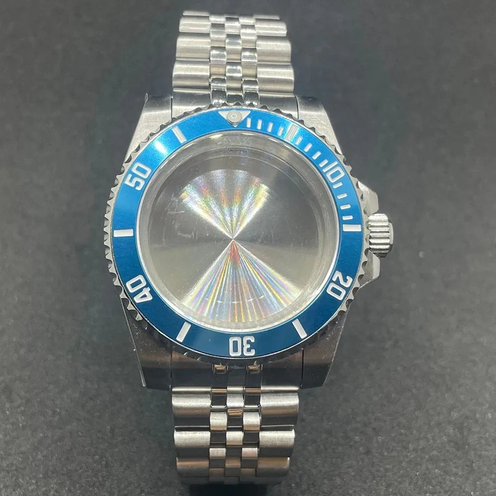 Elegant 40MM Stainless Steel Watch Case with Solid Bracelet and Glide Lock Clasp