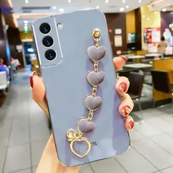 Luxury Love Heart Wrist Chain Silicone Case with Elegant Plating Finish - A23 4G (ZBMRSL Gray Blue)