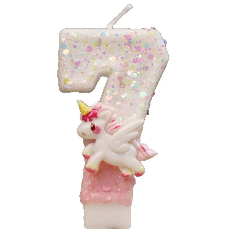 Happy Birthday Candle 0-9 Numbers Candle Pink Unicorn Birthday Candles for Cake Children's Party Cake Decorating