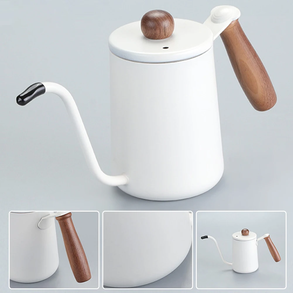 

600ML Pour Over Coffee Kettle Stainless Steel with Wooden Handle Gooseneck Spout Coffee Tea Brewing Pot for Home Travel Camping