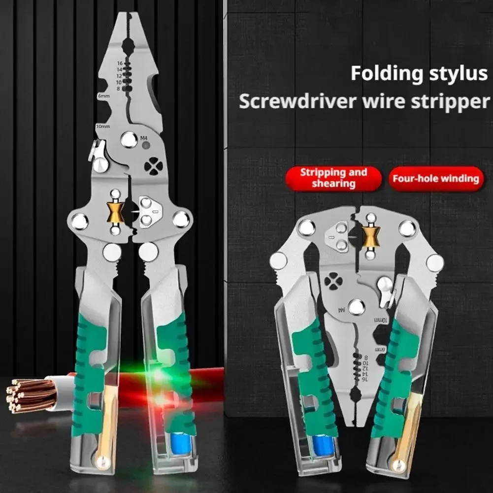 Wire Stripping Pliers Foldalbe Wire Stripping Pliers Voltage Testing Cable Cutting Crimping Pliers Multifunctional Electrician