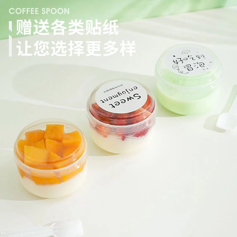 10 Pcs 130ml 260ml High Temperature Plastic Pudding Fat Cup Set Base Disposable Sago Taro Balls Dessert Bowl Cartoon Stickers