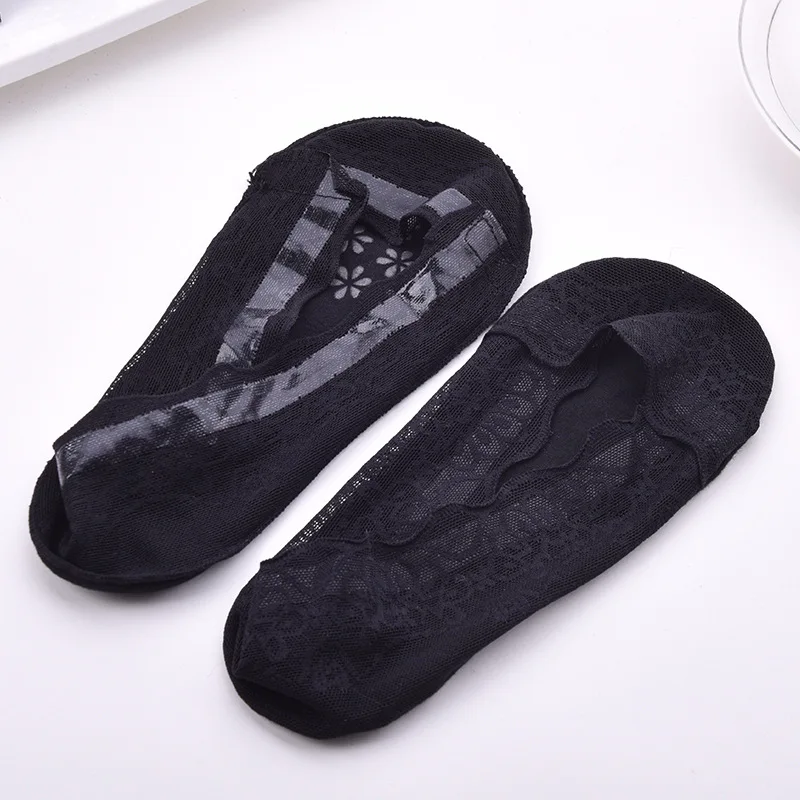 5 pairs of summer lace boat socks women's non-slip silicone cotton breathable socks women's socks cover invisible socks