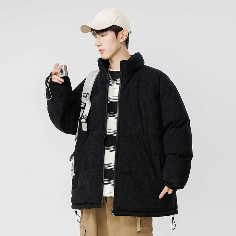 Men's Padded Jacket Corduroy Jacket Winter Stand Collar Zip-up Windbreaker Waterproof Outerwear Unisex Vintage Warm Parkas 2023