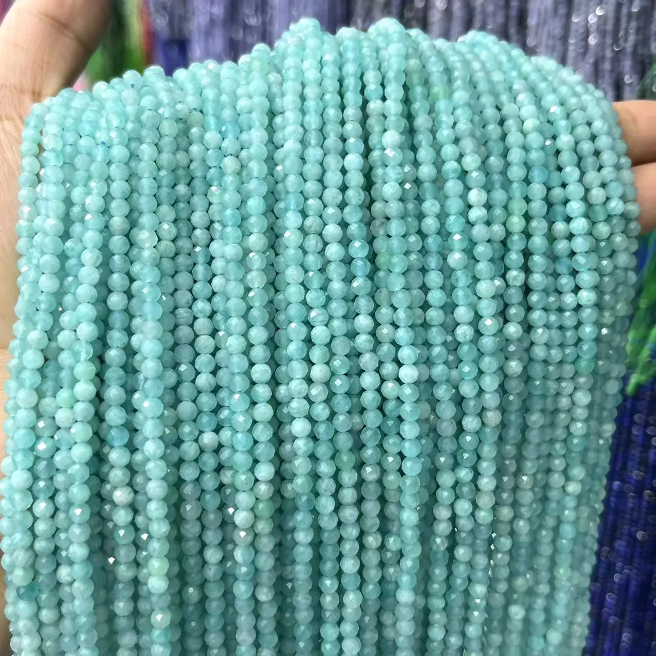 

2 3 4mm Amazonite Natural Stone Faceted Loosely Spaced Round Beads For Necklace Bracelet Holiday Gift DIY 15'' Factory Wholesale