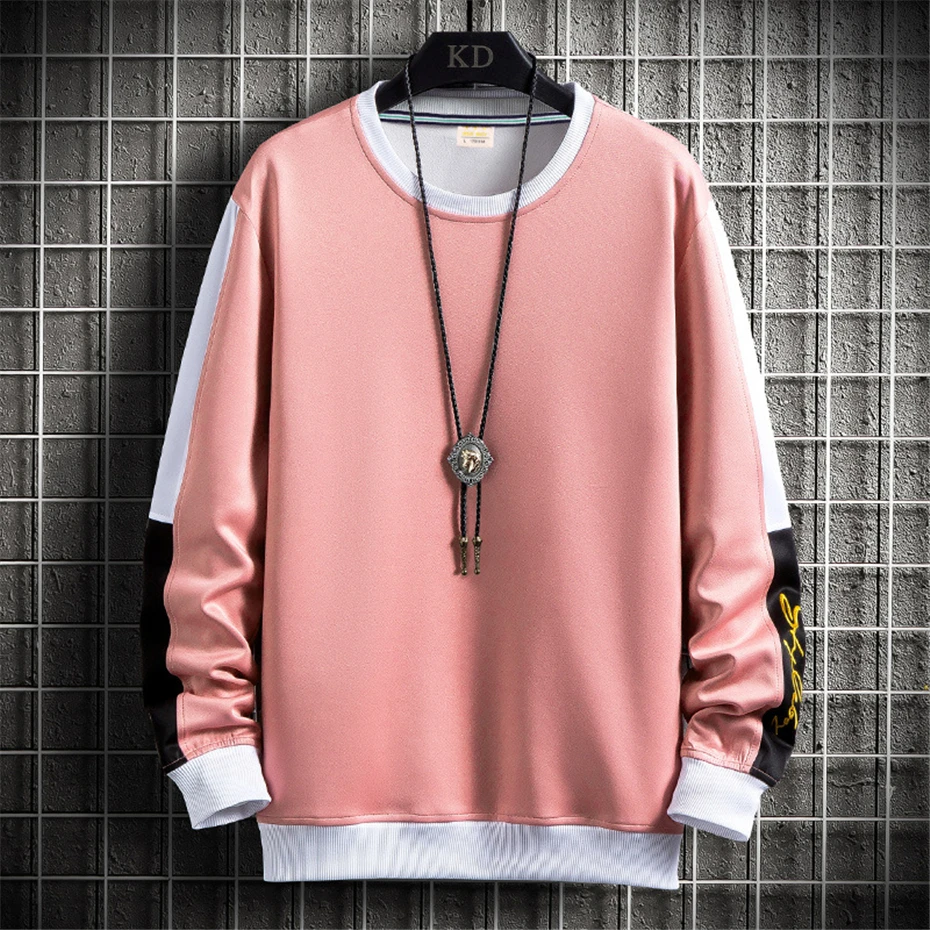 Spring Autumn Sweatshirts Men Fashion Casual Patchwork Pullover Sweatshirt Male