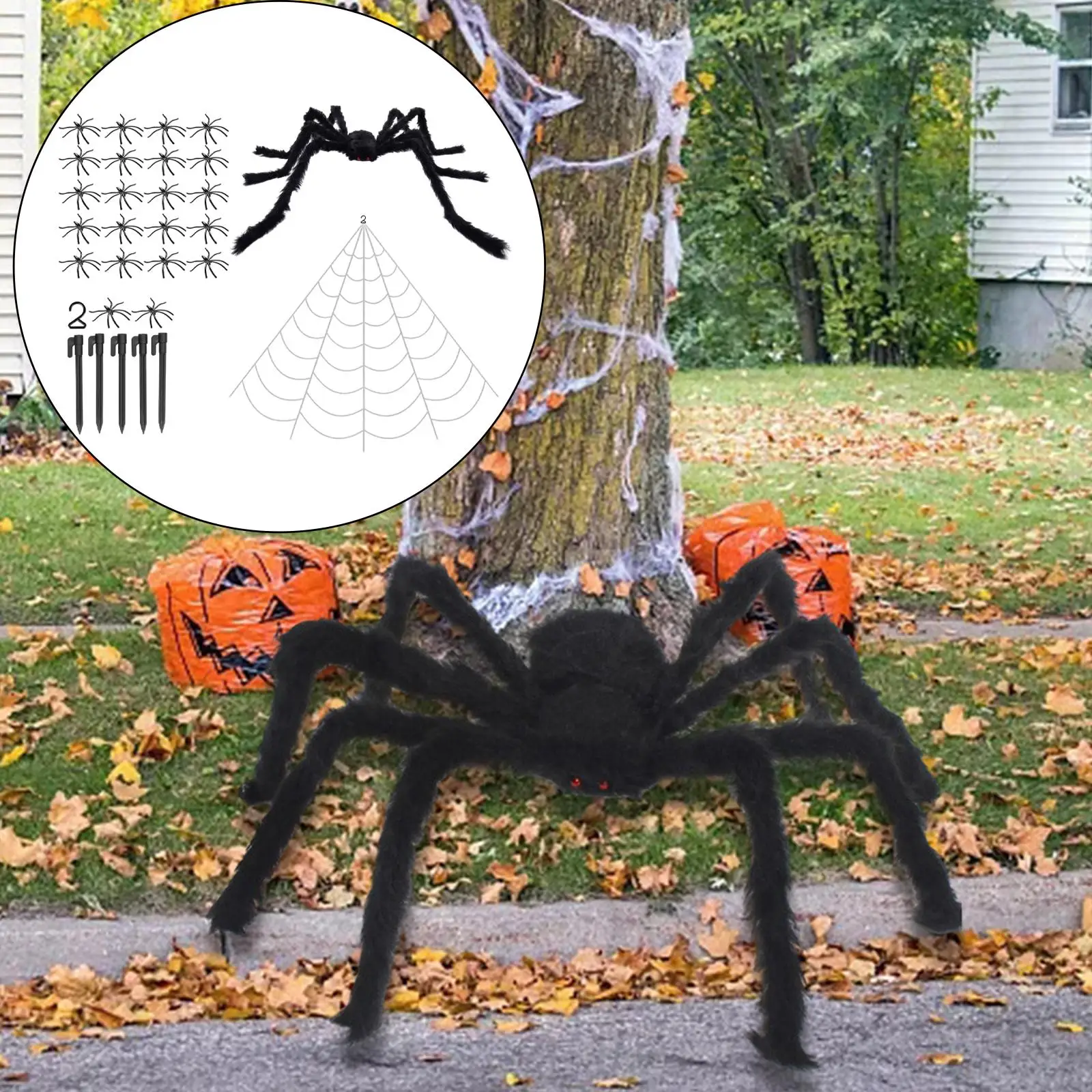 

Halloween Decor Scary Simulated Spider Set Realistic Versatile 5M Web 125cm Plush Spider 22x Small PP Spiders for Outdoor